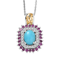 D’Joy Sleeping Beauty Turquoise and Multi Gemstone 2.00 ctw Pendant Necklace 20 Inches in Rhodium Over Sterling Silver