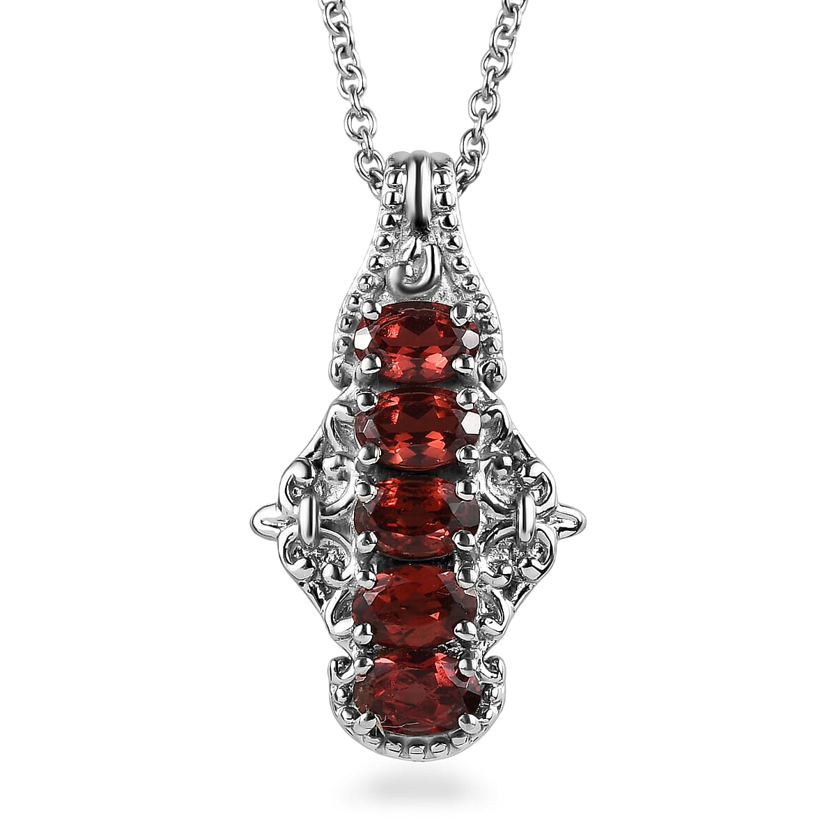EverTrue Mozambique Garnet Pendant Necklace (20 Inches) in Stainless Steel 3.00 ctw