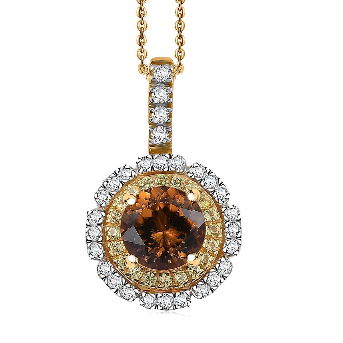 D'Joy 100 Facet Golden Turkizite and Multi Gemstone 2.10 ctw Floral Pendant Necklace 20 Inches in 18K Vermeil Yellow Gold Over Sterling Silver