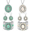 8 Piece Set - Constituted White and Green Howlite Floral Cuff Bracelet (7.50-8.50 in), Earrings and Pendant Necklace (26-30 Inches) in Silvertone 336.00 ctw (Del. In 10-12 Days) - Sticky add to cart bar