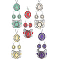 20 Piece Set - Constituted Multi Color Howlite Floral Cuff Bracelet (7.50-8.50 in), Earrings and Pendant Necklace (26-30 Inches) in Silvertone 913.00 ctw (Del. In 10-12 Days) - Sticky add to cart bar