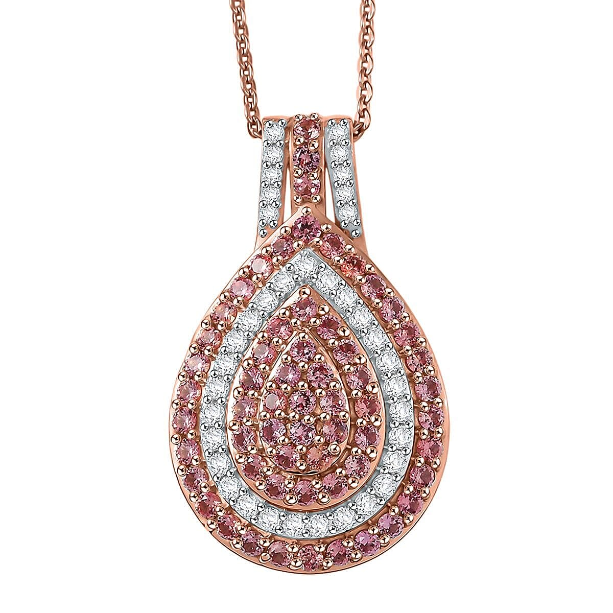 D'Joy AAA Padparadscha Sapphire, White Zircon Pendant Necklace in 18K Vermeil RG Over Sterling Silver 1.70 ctw (20 Inches)