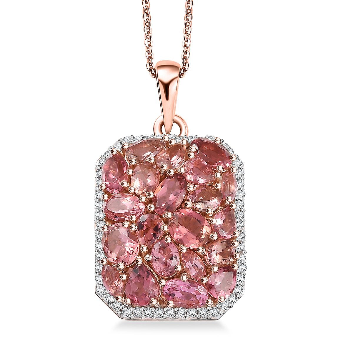 D'Joy Premium Blush Tourmaline and White Zircon 4.40 ctw Blush Mirage Pendant Necklace in 18K Vermeil Rose Gold Over Sterling Silver 20 Inches