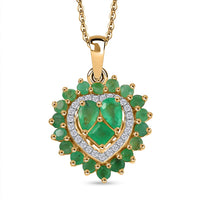 D'Joy Socoto Emerald, White Zircon Pendant Necklace (20 Inches) in 18K Vermeil YG Over Sterling Silver 1.70 ctw