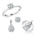 3 Piece Set - D'Joy Moissanite (Rnd 6mm) Solitaire Ring (Size 5), Pendant and Stud Earrings in Platinum Over Sterling Silver 2.40 ctw - Sticky add to cart bar
