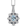 D’Joy Aquamarine, Multi Gemstone Tulip Leaf Pendant Necklace (20 Inches) in Rhodium Over Sterling Silver 1.50 ctw - Sticky add to cart bar