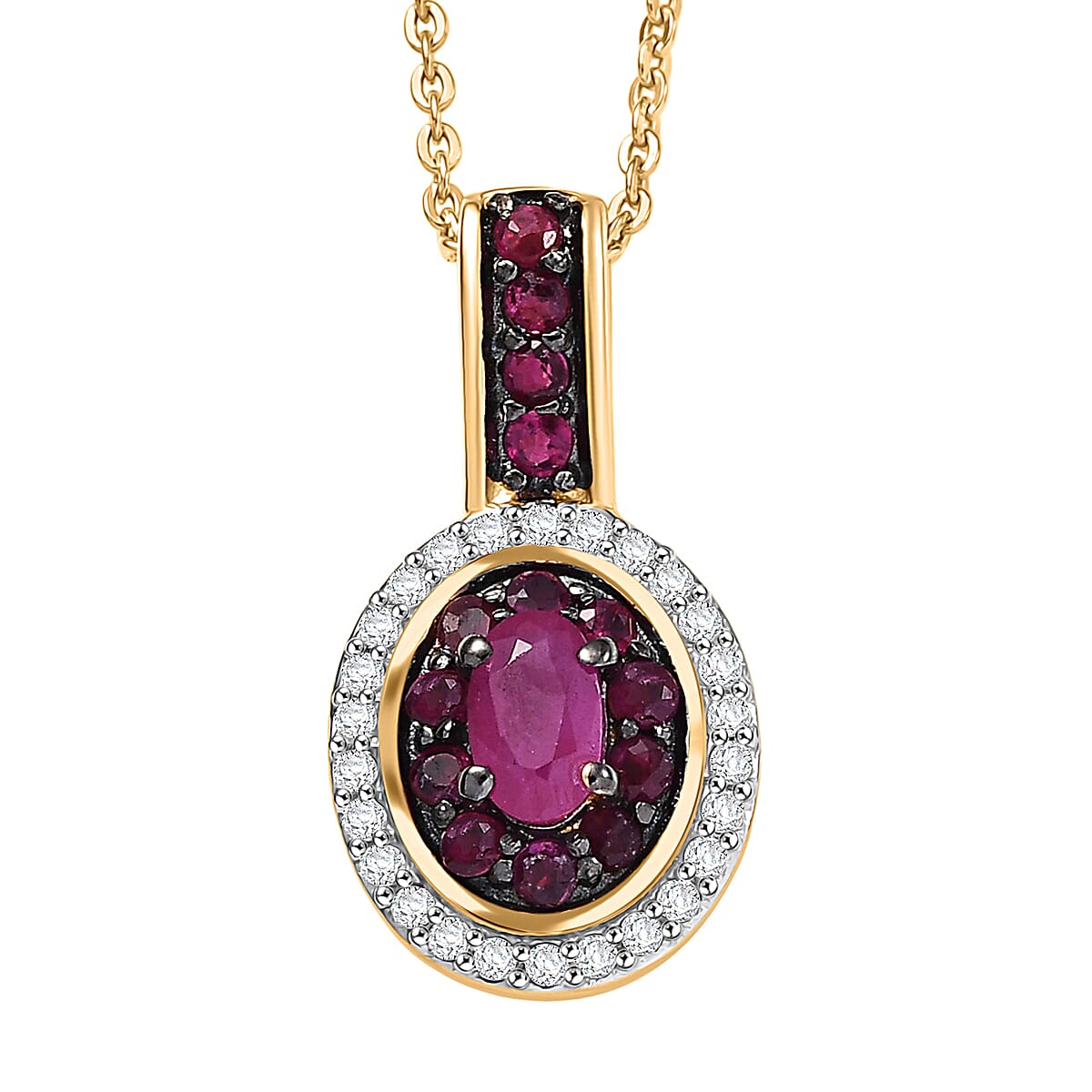D'Joy Premium Montepuez Ruby and White Zircon 1.00 ctw Queen’s Whisper Pendant Necklace 20 Inches in 18K Vermeil Yellow Gold Over Sterling Silver