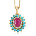 D'Joy Premium Montepuez Ruby and Multi Gemstone 1.75 ctw Royal Bloom Pendant Necklace 20 Inches in 18K Vermeil Yellow Gold Over Sterling Silver - Sticky add to cart bar