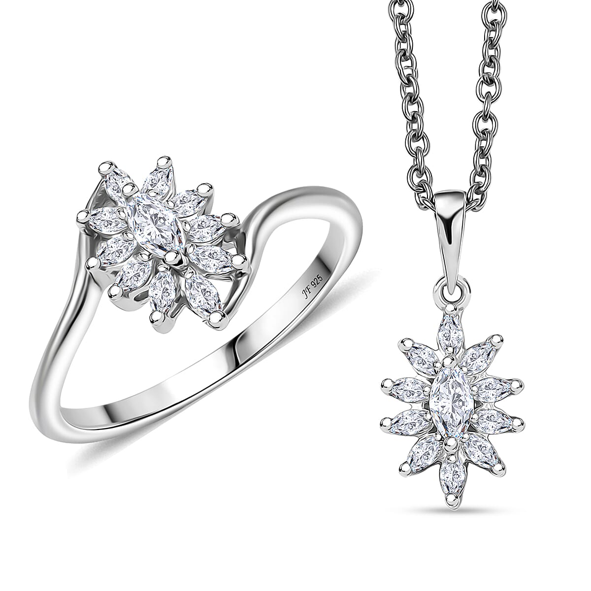 J Francis Embellished with Zirconia by Swarovski 2.25 ctw Ring and Pendant Necklace (20 Inches) in Platinum Over Sterling Silver