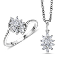 J Francis Embellished with Zirconia by Swarovski 2.25 ctw Ring and Pendant Necklace (20 Inches) in Platinum Over Sterling Silver