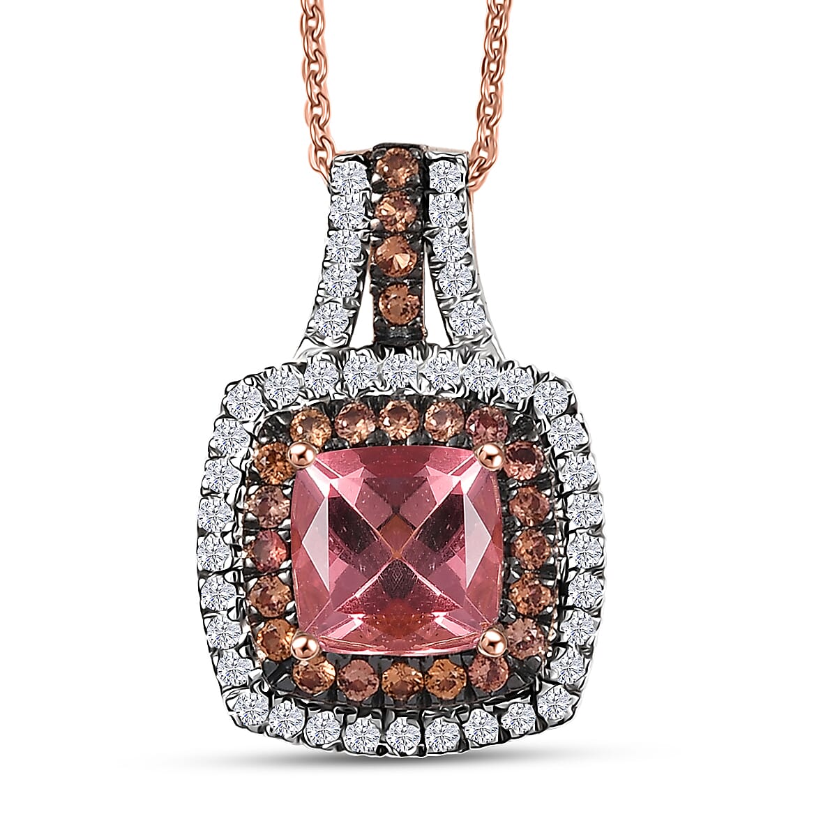 D'Joy Red Apatite and Multi Gemstone 2.35 ctw Crown Inferno Pendant Necklace in 18K Vermeil Rose Gold Over Sterling Silver 20 Inches