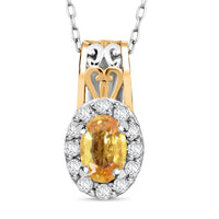 D'Joy Madagascar Yellow Sapphire and White Zircon 0.85 ctw Art Deco Pendant Necklace in 18K Vermeil YG and Rhodium Over Sterling Silver 20 Inches