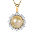 D'Joy Golden South Sea Pearl, Natural Yellow and White Diamond 0.48 ctw Radiant Sunburst Pendant Necklace 20 Inches in 18K Vermeil Yellow Gold Over Sterling Silver - Sticky add to cart bar