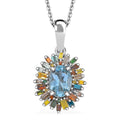 D'Joy Santa Maria Aquamarine and Multi Diamond 1.00 ctw Ocean Fire Pendant Necklace 20 Inches in Rhodium Over Sterling Silver - Sticky add to cart bar