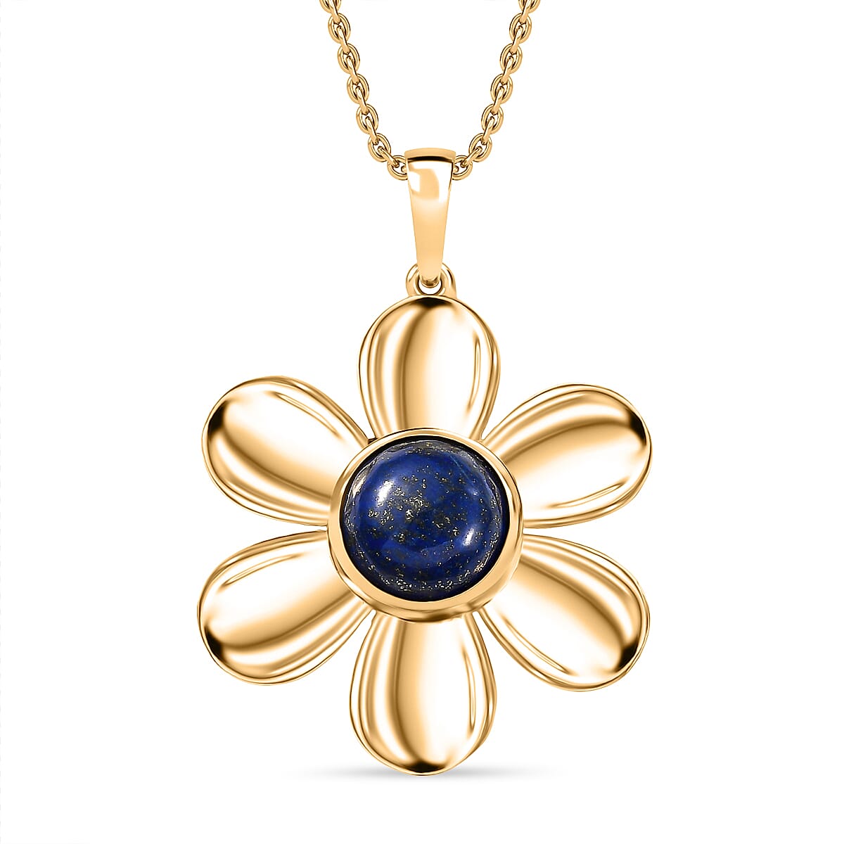 Lapis Lazuli 4.50 ctw Pendant in 18K YG Plated with ION Plated YG Stainless Steel Necklace (20 Inches)