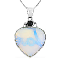 Opalite and Multi Gemstone 32.50 ctw Heart Pendant Necklace in Silvertone 20 Inches