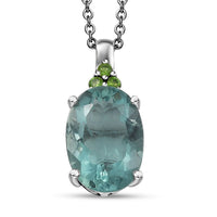D'Joy Dean Teal Fluorite (IR) and Chrome Diopside Caribbean Bloom 6.90 ctw Pendant Necklace in Platinum Over Sterling Silver 20 Inches