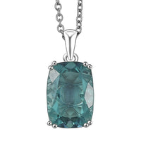 D'Joy Dean Teal Fluorite (IR) 7.60 ctw Ocean Depth Pendant Necklace 20 Inches in Platinum Over Sterling Silver