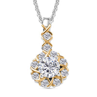 D'Joy Moissanite 0.80 ctw Pendant Necklace in 18K Vermeil YG and Rhodium Over Sterling Silver 20 Inches