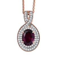 Luxoro AAA Radiant Ember Garnet and G-H I2 Diamond 1.70 ctw Flamebend Pendant Necklace 20 Inches in 10K Rose Gold