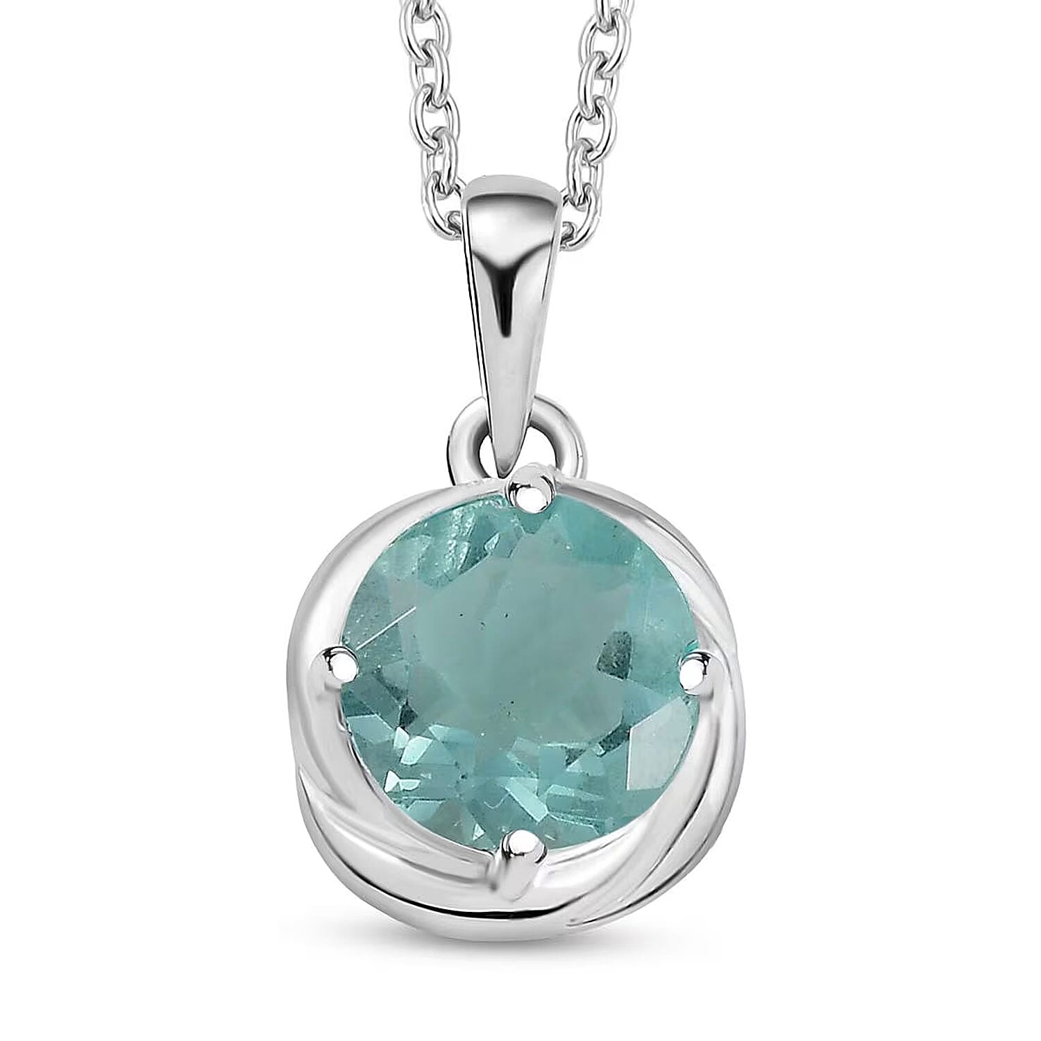 Belgian Teal Fluorite 2.35 ctw Pendant in Sterling Silver with Stainless Steel Necklace 20 Inches