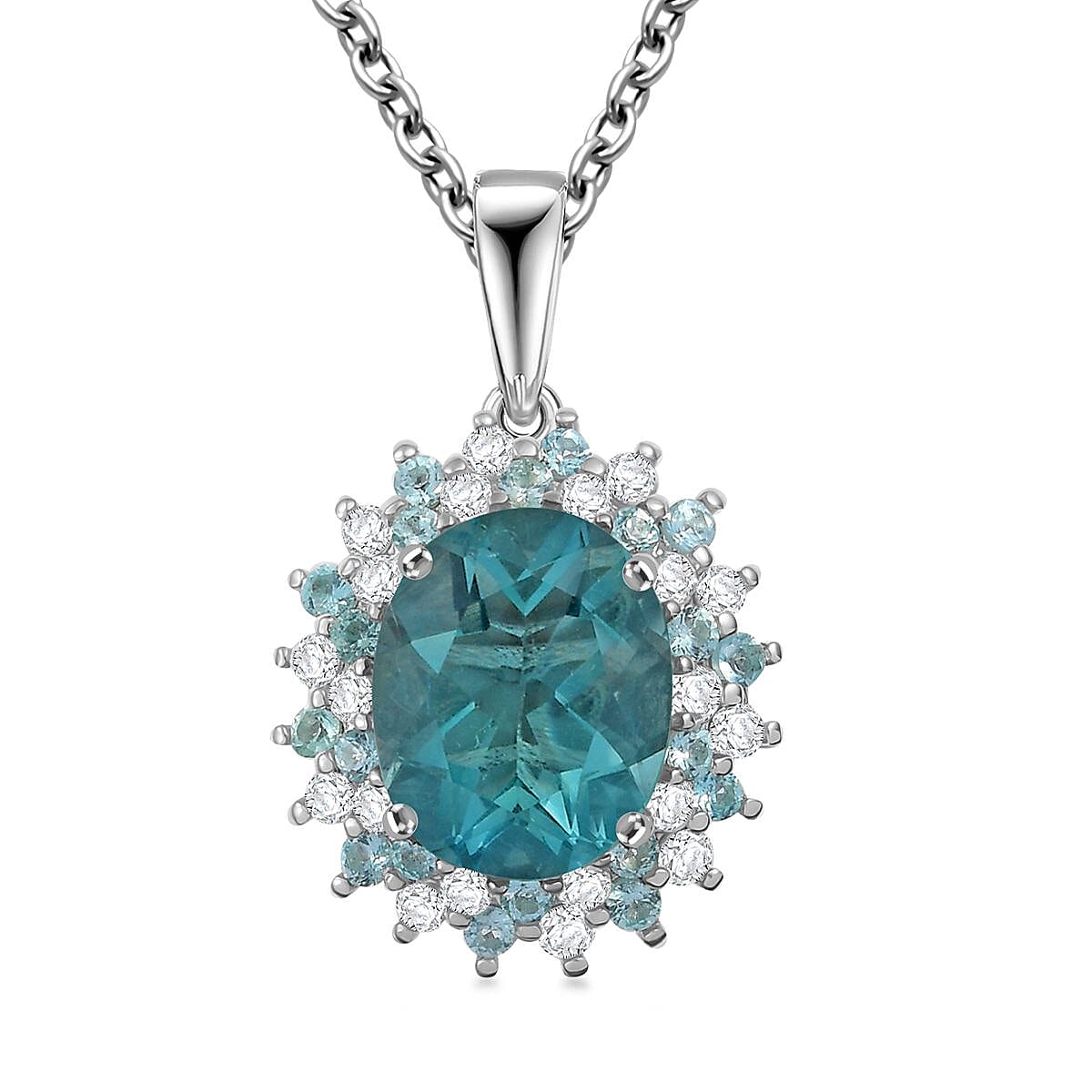 D'Joy Dean Teal Fluorite (IR) and Multi Gemstone 4.00 ctw Bubbles Pendant Necklace in Platinum Over Sterling Silver 20 Inches