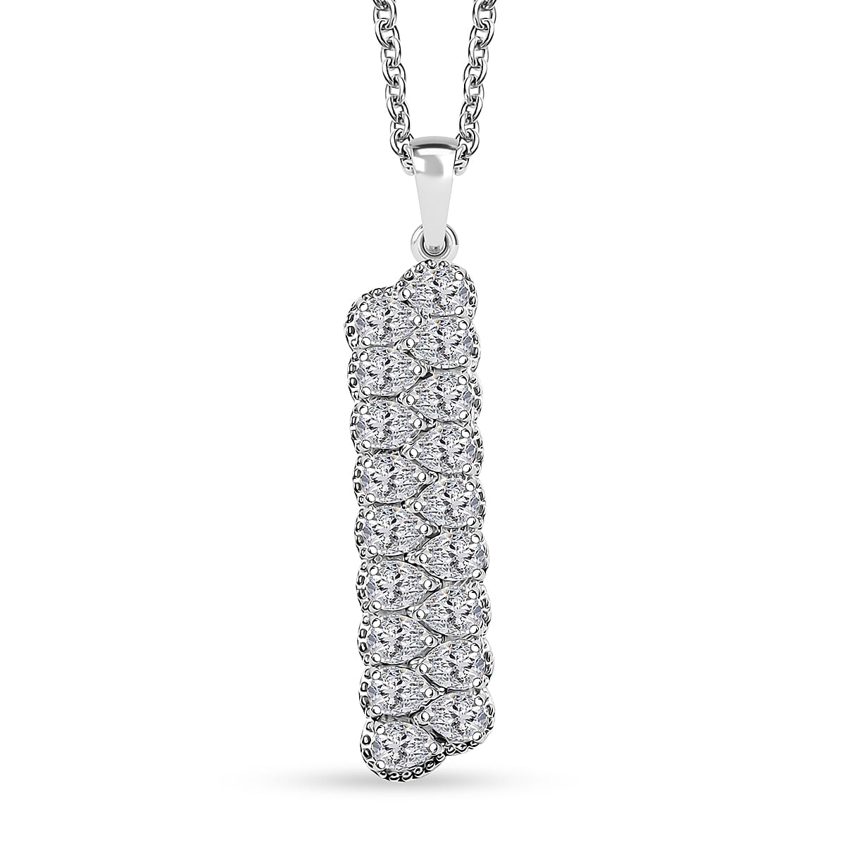 J Francis Embellished with Zirconia by Swarovski 4.15 ctw Crownline Pendant Necklace 20 Inches in Platinum Over Sterling Silver