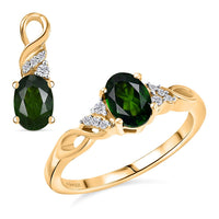 D'Joy Chrome Diopside and White Zircon 1.85 ctw Ring (Size 9.0) and Pendant without Chain in 18K Vermeil Yellow Gold Over Sterling Silver