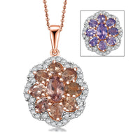 D'Joy Madagascar Color Change Garnet and Moissanite 1.10 ctw Imperial Bloom Pendant Necklace in 18K Vermeil Rose Gold Over Sterling Silver 20 Inches