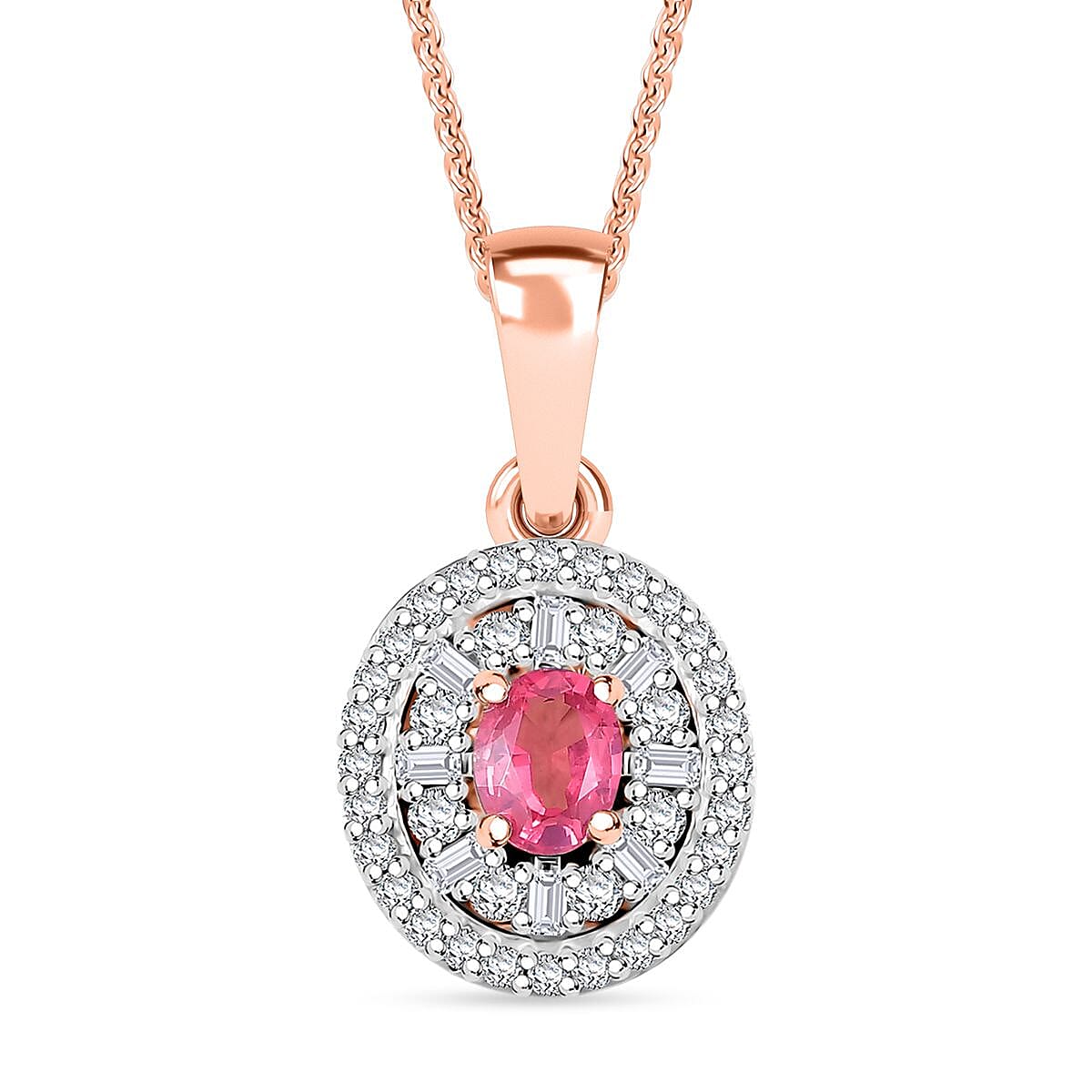 D'Joy Premium Mahenge Spinel and Diamond 0.75 ctw Regal Radiance Pendant Necklace 20 Inches in 18K Vermeil Rose Gold Over Sterling Silver