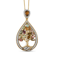 GP Italian Garden Collection Multi-Tourmaline and Multi Gemstone 2.50 cctw Tree of Life Pendant Necklace in 18K Vermeil Yellow Gold Over Sterling Silver 20 Inches