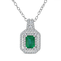 D'Joy Premium Kagem Zambian Emerald, Moissanite 1.50 ctw Imperial Radiance Pendant Necklace 20 Inches in Rhodium Over Sterling Silver