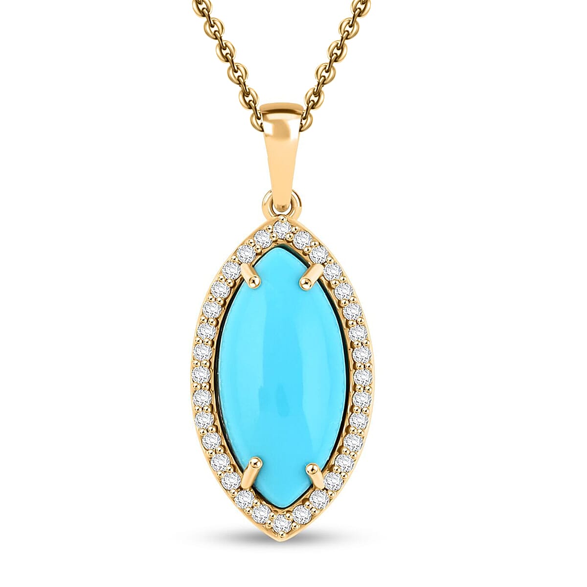 Certified & Appraised Luxoro AAA Sleeping Beauty Turquoise and G-H I2 Diamond 3.55 ctw Pendant Necklace in 10K Yellow Gold 18 Inches