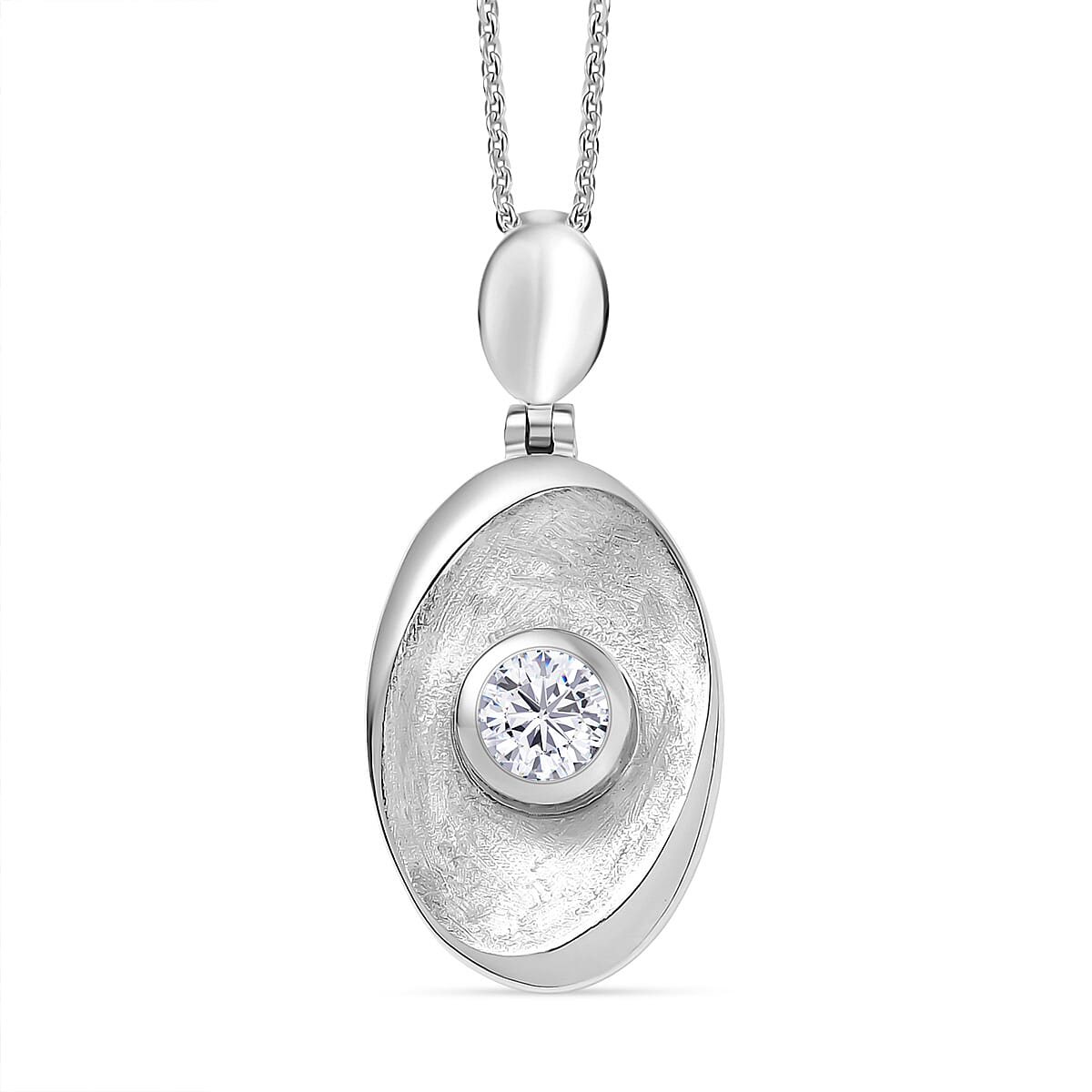 D'Joy Moissanite (Rnd 5mm) Pendant Necklace (20 Inches) in Rhodium Over Sterling Silver 0.50 ctw