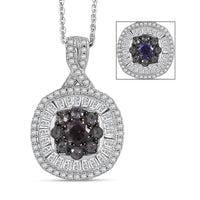 D'Joy Madagascar Color Change Garnet and Moissanite 1.50 ctw Regal Halo Pendant Necklace 20 inches in Rhodium Over Sterling Silver