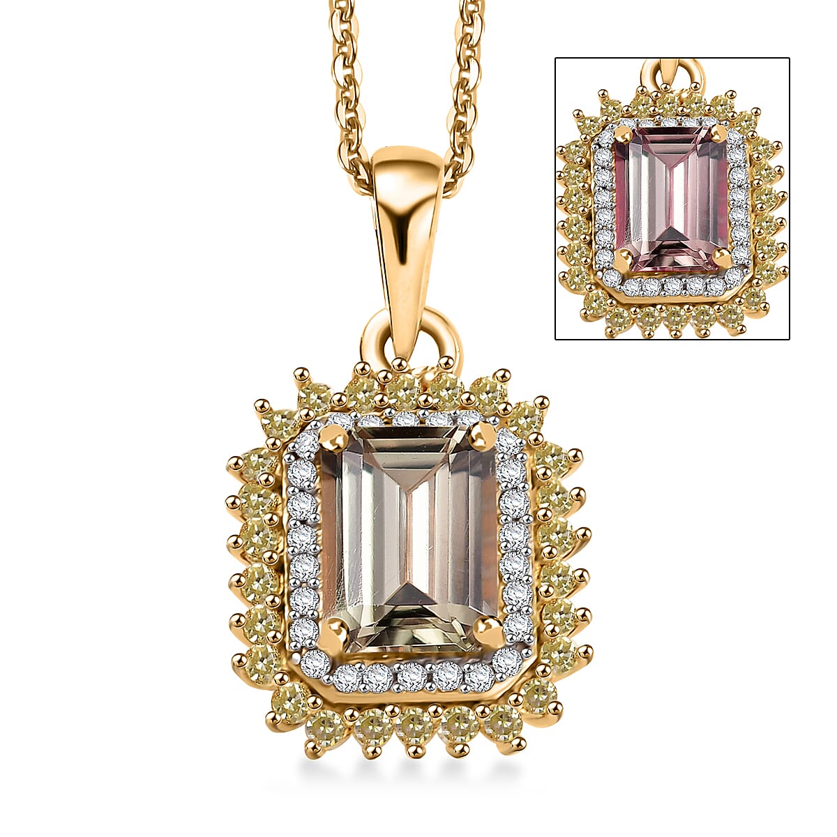 D'Joy AAA Turkizite, Natural Yellow and White Diamond 2.25 ctw Golden Mirage Pendant Necklace in 18K Vermeil Yellow Gold Over Sterling Silver 20 Inches