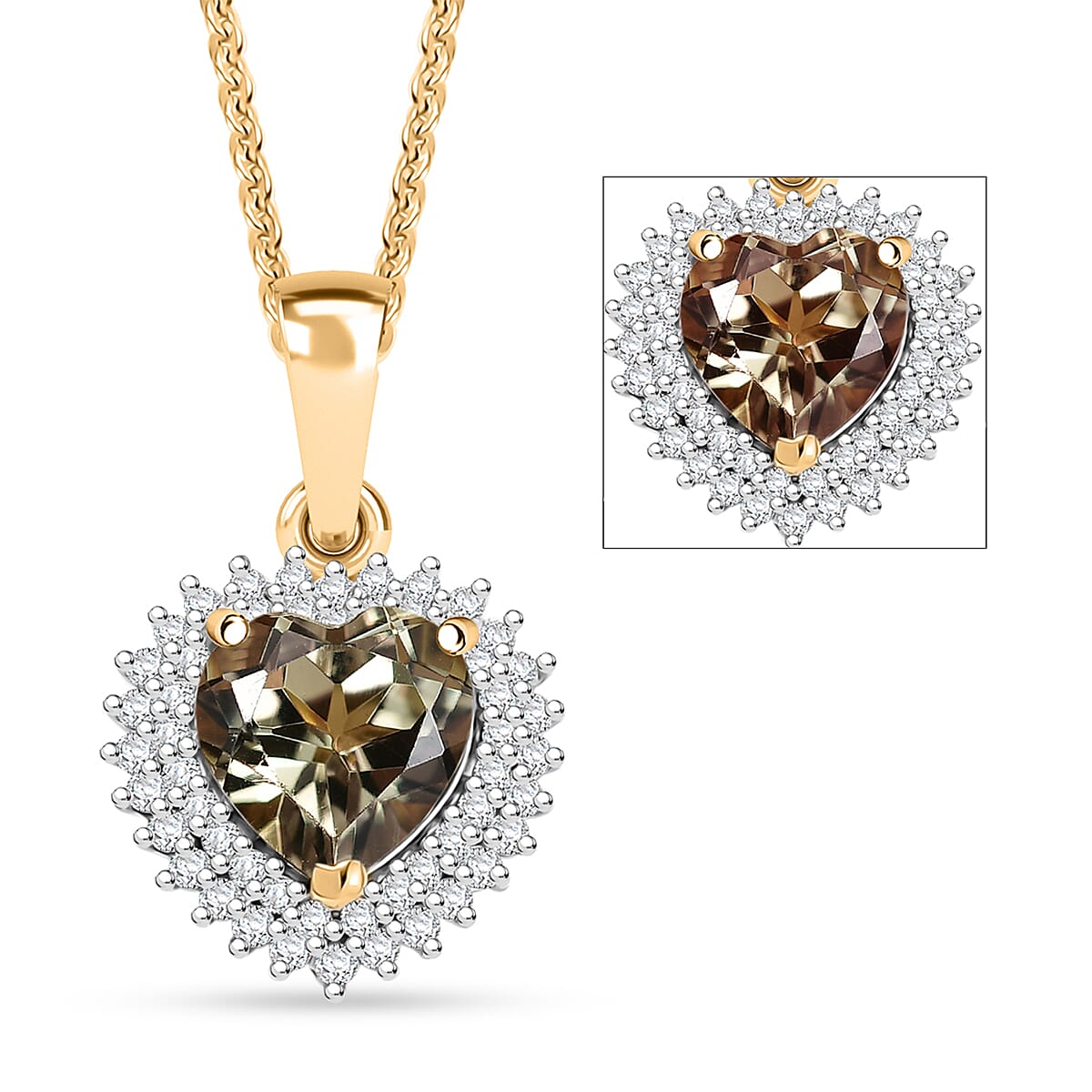 D'Joy AAA Turkizite and Moissanite 2.15 ctw Heart of Twilight Pendant Necklace in 18K Vermeil Yellow Gold Over Sterling Silver 20 Inches