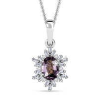 D'Joy Royal Lavender Spinel and Diamond 1.10 ctw Royal Rays Pendant Necklace in Rhodium Over Sterling Silver 20 Inches
