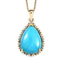 Premium Sleeping Beauty Turquoise and Luxuriant Lab Grown Multi Diamond SI 12.75 ctw Pendant Necklace in 18K Vermeil Yellow Gold Over Sterling Silver 20 Inches