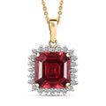 Certified & Appraised Luxuriant AAA Asscher Cut Lab Grown Padparadscha Sapphire and E-F VS Lab Grown Diamond 6.50 ctw Pendant Necklace in 10K Yellow Gold 18 Inches - Sticky add to cart bar