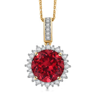 Certified & Appraised Luxuriant AAA Lab Grown Padparadscha Sapphire and E-F VS Lab Grown Diamond 5.50 ctw Pendant Necklace in 10K Yellow Gold 18 Inches