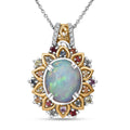 D'Joy Ethiopian Welo Opal and Multi Gemstone 3.85 ctw Pendant Necklace 20 Inches in 18K Vermeil YG and Rhodium Over Sterling Silver - Sticky add to cart bar