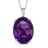 D'Joy Premium African Amethyst Solitaire Pendant Necklace (20 Inches) in Rhodium Over Sterling Silver 50.00 ctw