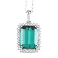 Certified & Appraised Rhapsody AAAA Lagoon Tourmaline and E-F VS Diamond 8.15 ctw Pendant Necklace in 950 Platinum 20 Inches