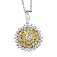D'Joy Natural Yellow and White Diamond I2-I3 1.00 ctw Blooming Floral Pendant Necklace 20 Inches in Rhodium Over Sterling Silver