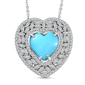 D'Joy Sleeping Beauty Turquoise and Moissanite 3.25 ctw Heart Pendant Necklace in Rhodium Over Sterling Silver 20 Inches - Sticky add to cart bar