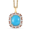Luxoro Premium Sleeping Beauty Turquoise and Padparadscha Sapphire and Diamond 5.30 ctw Sunset Empress Pendant Necklace in 10K Yellow Gold 20 Inches - Sticky add to cart bar