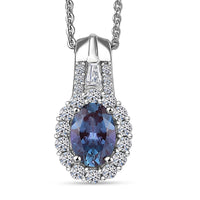 Luxuriant AAA Lab Grown Alexandrite and White Zircon 1.60 ctw Midnight Whisper Pendant Necklace in Rhodium Over Sterling Silver 20 Inches
