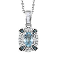 D'Joy Santa Maria Aquamarine, Blue and White Diamond 0.70 ctw Ocean Bloom Pendant Necklace in Rhodium Over Sterling Silver 20 Inches