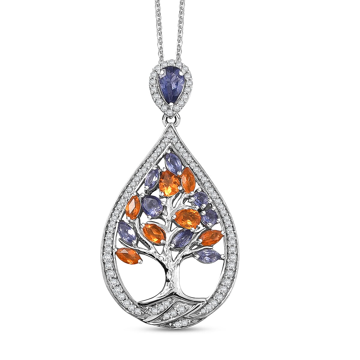 GP Catalina Iolite and Multi Gemstone 4.30 ctw Pendant Necklace in Rhodium Over Sterling Silver 20 Inches